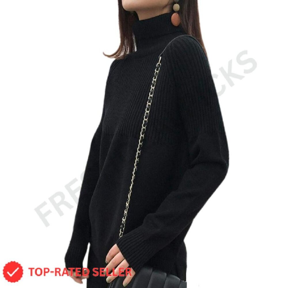 Merino Wool Turtleneck Pullover Loose Fit Oversized Winter Sweater Chic